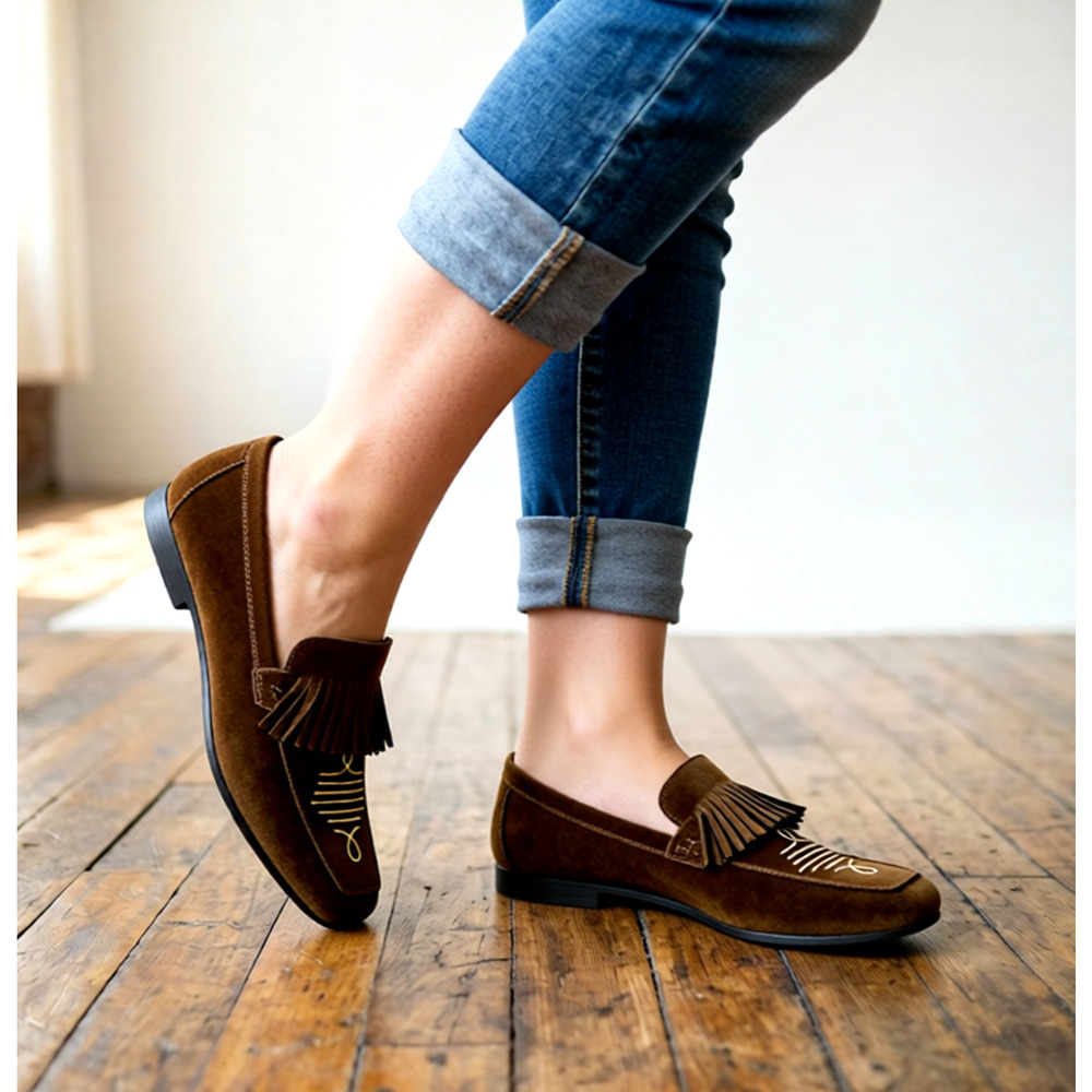 Banana Republic Women's brown suede loafers shoes with fringe 8